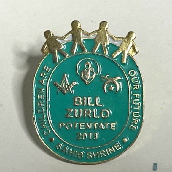 2013 SAHIB Potentate Bill Zurlo Children Are Our Future Lapel Hat Pin 1"x1.25" - Picture 2 of 9